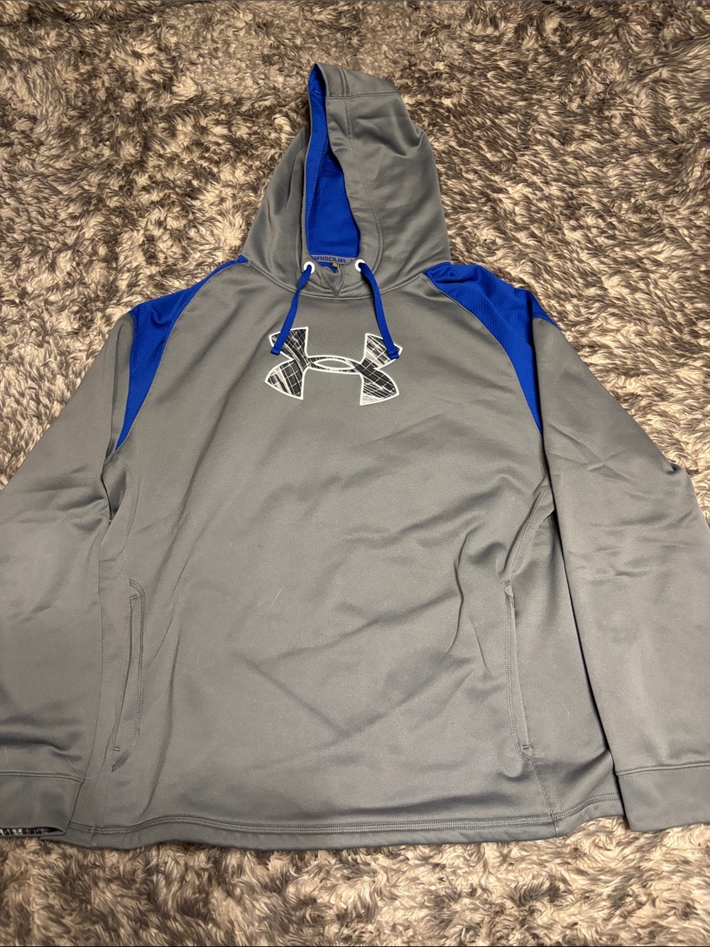 Under Armour Gray Hoodie with Blue Shoulder Accents